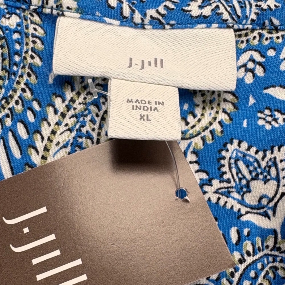 J. Jill Shift Dress Womens XL Blue Paisley Boho Mod Coastal Cotton Blend - Picture 2 of 13